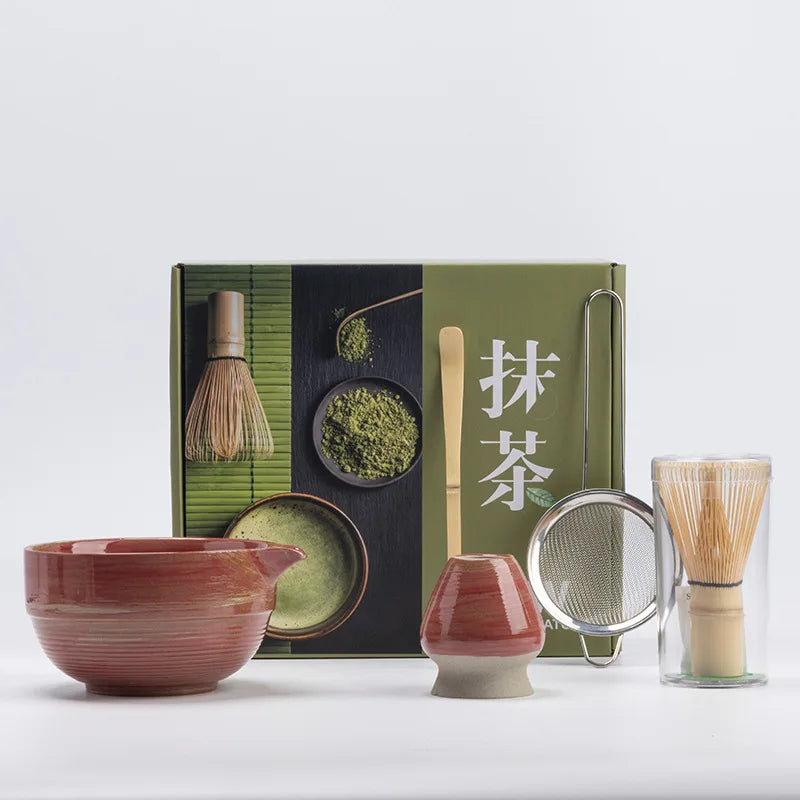 5-Piece Ceramic Matcha Set with Bamboo Whisk and Sifter