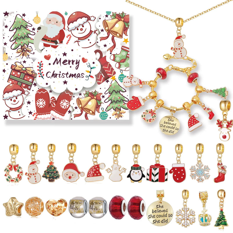 24-Day Christmas Jewellery Advent Calendar with Bracelet & Festive Charms