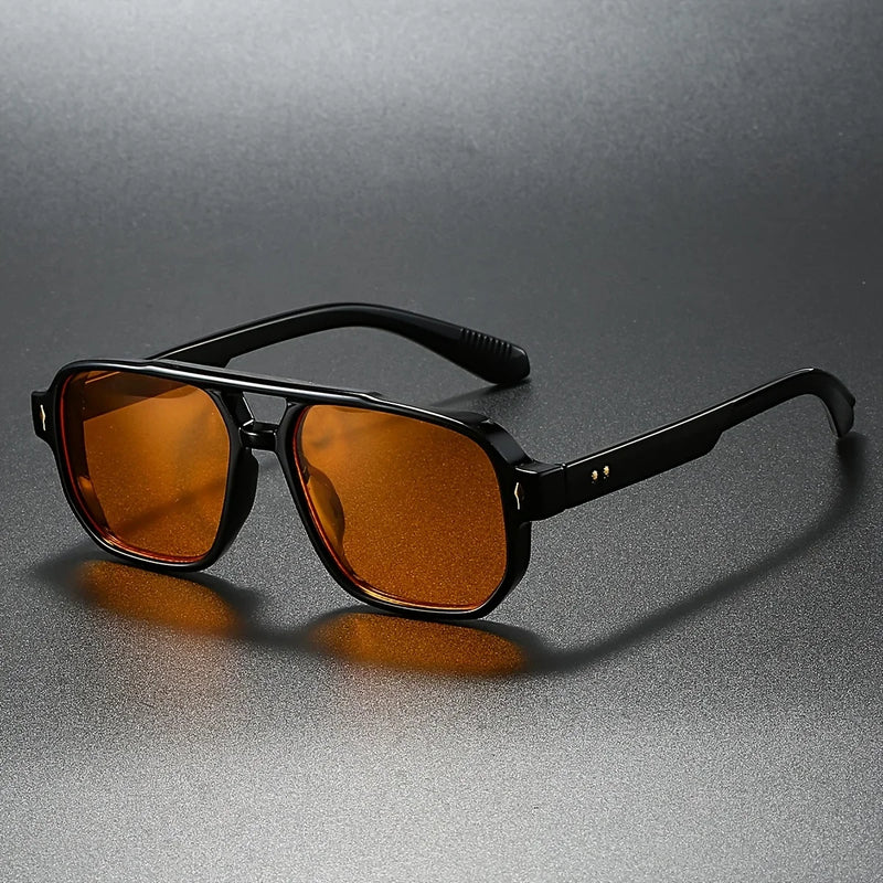 Men's Vintage Square Sunglasses with Double Bridge and UV400 Protection