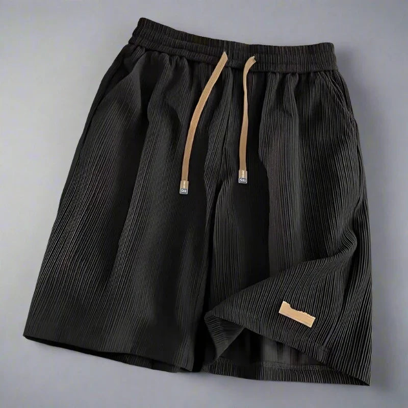 Men's Quick-Dry Ribbed Shorts with Elastic Waistband and Side Pockets