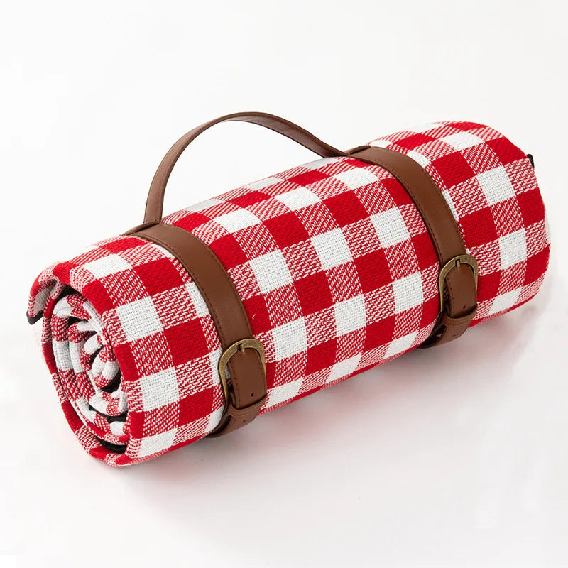 Waterproof Picnic Blanket with Checked Pattern and Comfortable Foam Filling