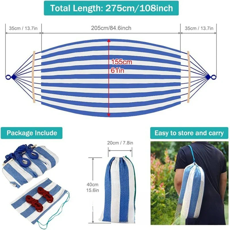 Double Canvas Hammock with Wooden Spreaders for Outdoors