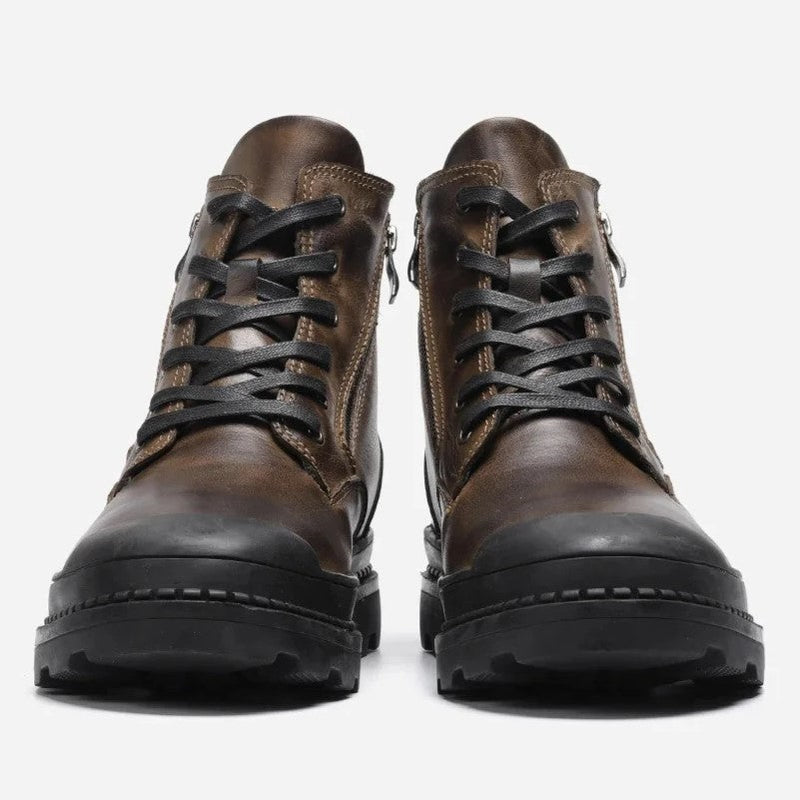 Vintage Men's Leather Boots with Lace and Zip Closure – Warm, Sturdy and Durable