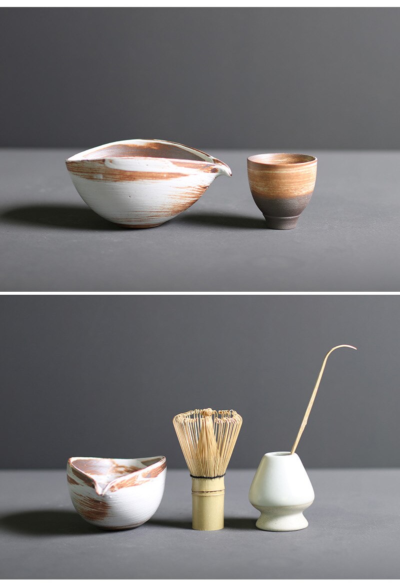 Traditional Matcha Tea Set with Bamboo Whisk and Ceramic Bowl