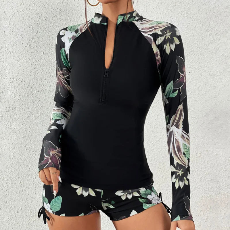 Women's Two-Piece Rashguard Swimsuit with UPF 50+ Long Sleeve Top