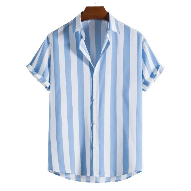 Men's Relaxed Fit Striped Short Sleeve Button-Front Summer Shirt
