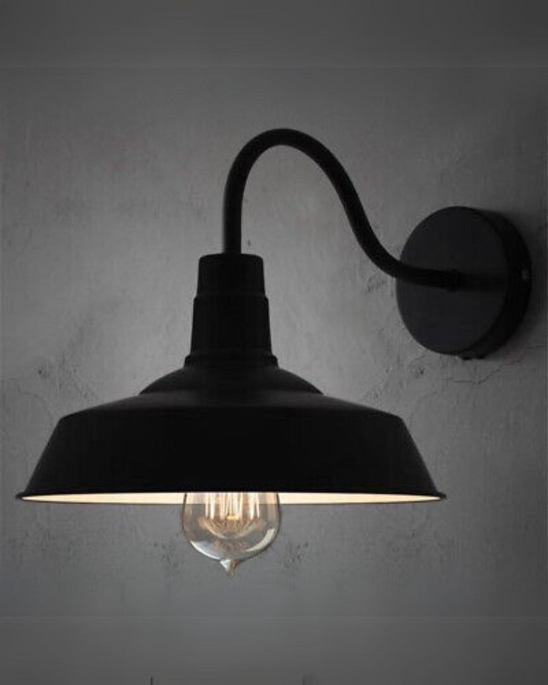 Vintage Metal Wall Sconce with Curved Arm & Wide Dome Shade