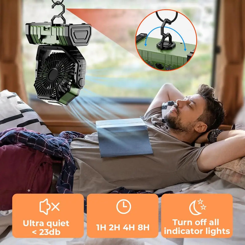 Rechargeable Camping Fan with LED Light and Remote
