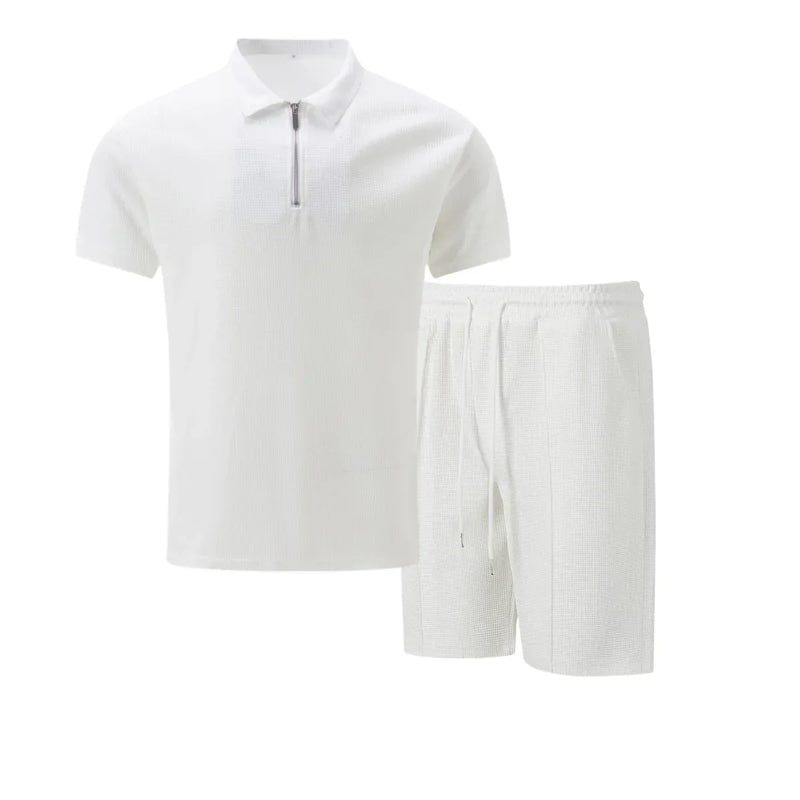 Men's Summer Set with Zip Collar Polo and Comfortable Shorts