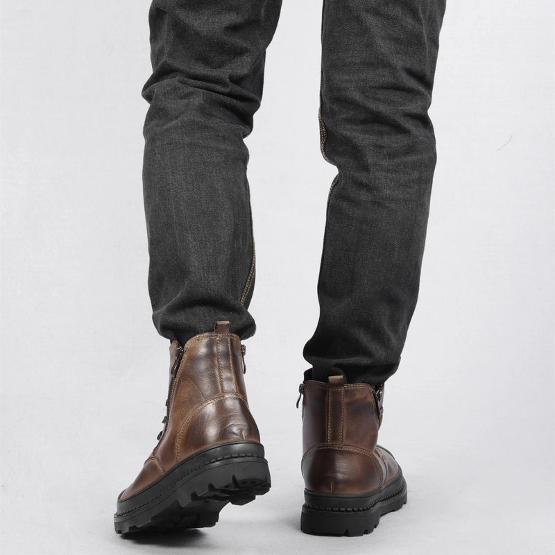 Vintage Men's Leather Boots with Lace and Zip Closure – Warm, Sturdy and Durable