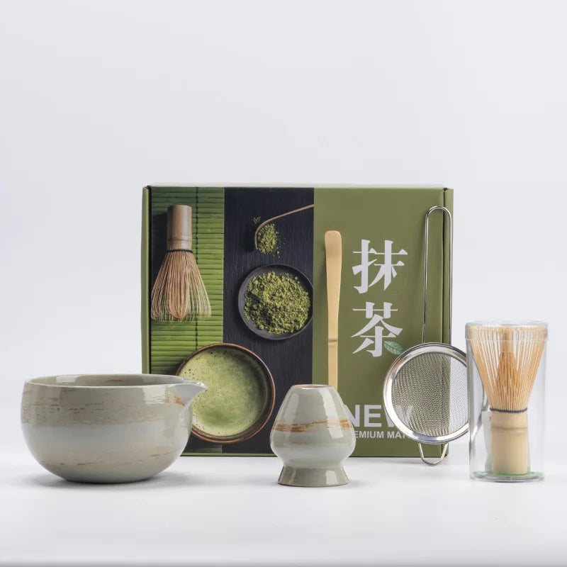 5-Piece Ceramic Matcha Set with Bamboo Whisk and Sifter