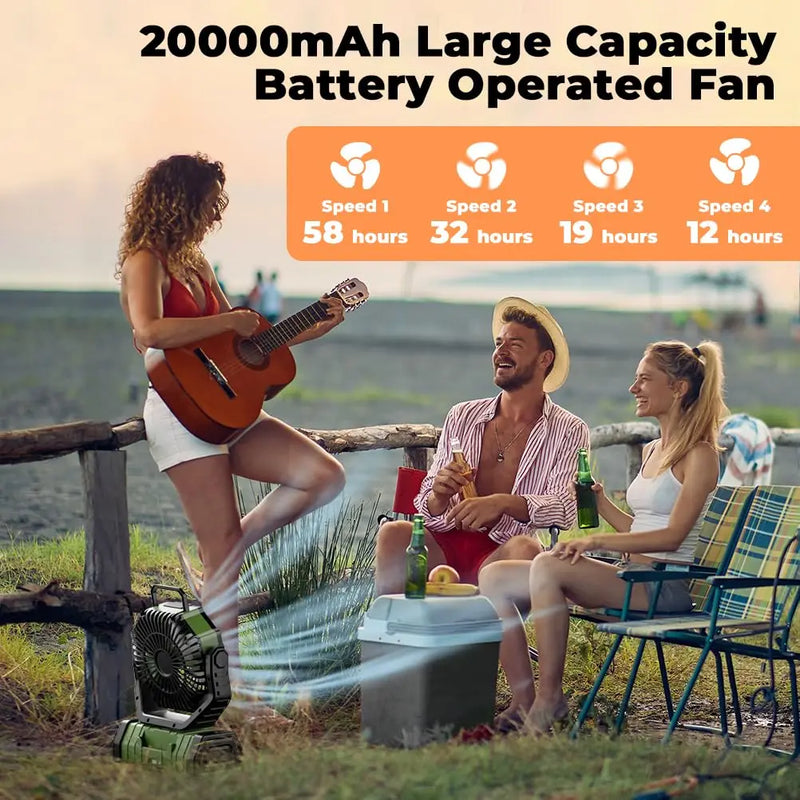 Rechargeable Camping Fan with LED Light and Remote