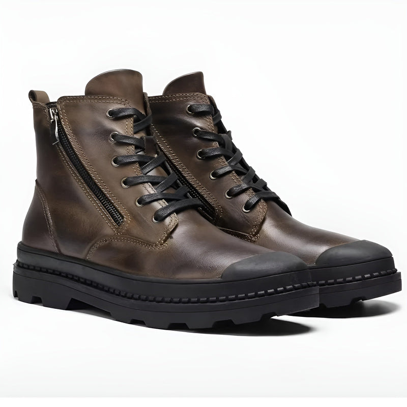 Vintage Men's Leather Boots with Lace and Zip Closure – Warm, Sturdy and Durable