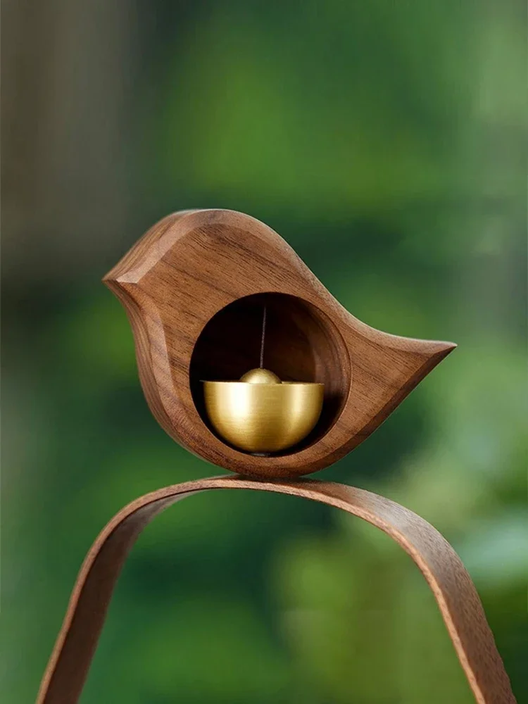 Wood and Brass Door Chime with Gentle Hanging Bell for Entrances