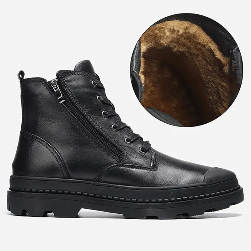 Vintage Men's Leather Boots with Lace and Zip Closure – Warm, Sturdy and Durable
