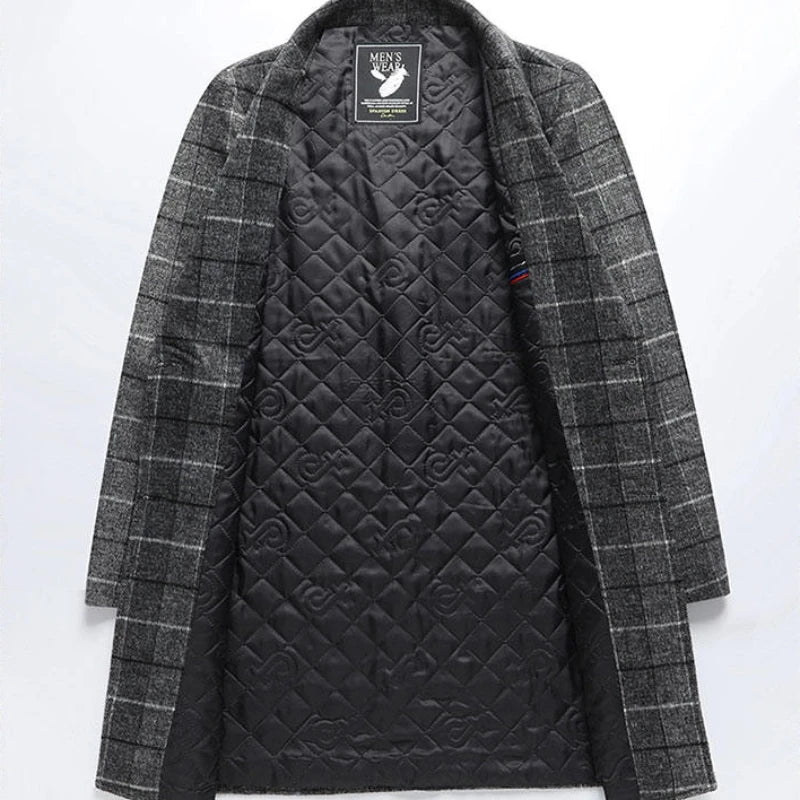 Men's Wool Overcoat with Check Pattern and Quilted Lining – Timeless and Warm