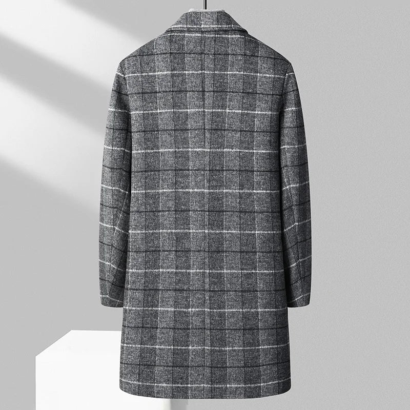 Men's Wool Overcoat with Check Pattern and Quilted Lining – Timeless and Warm