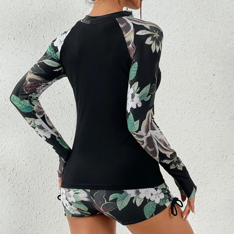 Women's Two-Piece Rashguard Swimsuit with UPF 50+ Long Sleeve Top