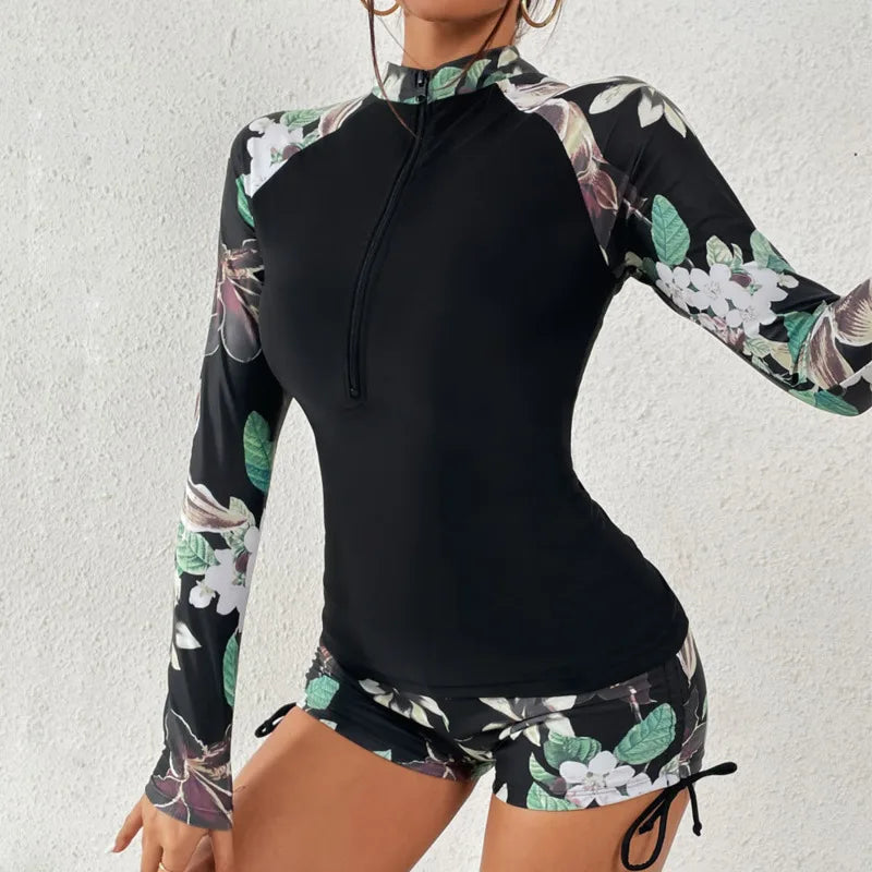 Women's Two-Piece Rashguard Swimsuit with UPF 50+ Long Sleeve Top