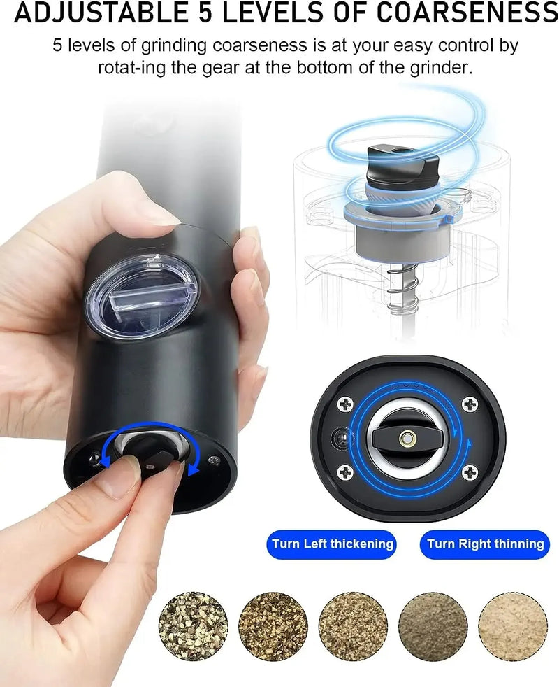 Pair of Automatic Salt and Pepper Mills with Adjustable Grind
