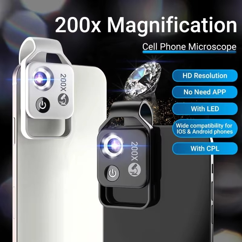 200X Clip-On Smartphone Microscope Lens