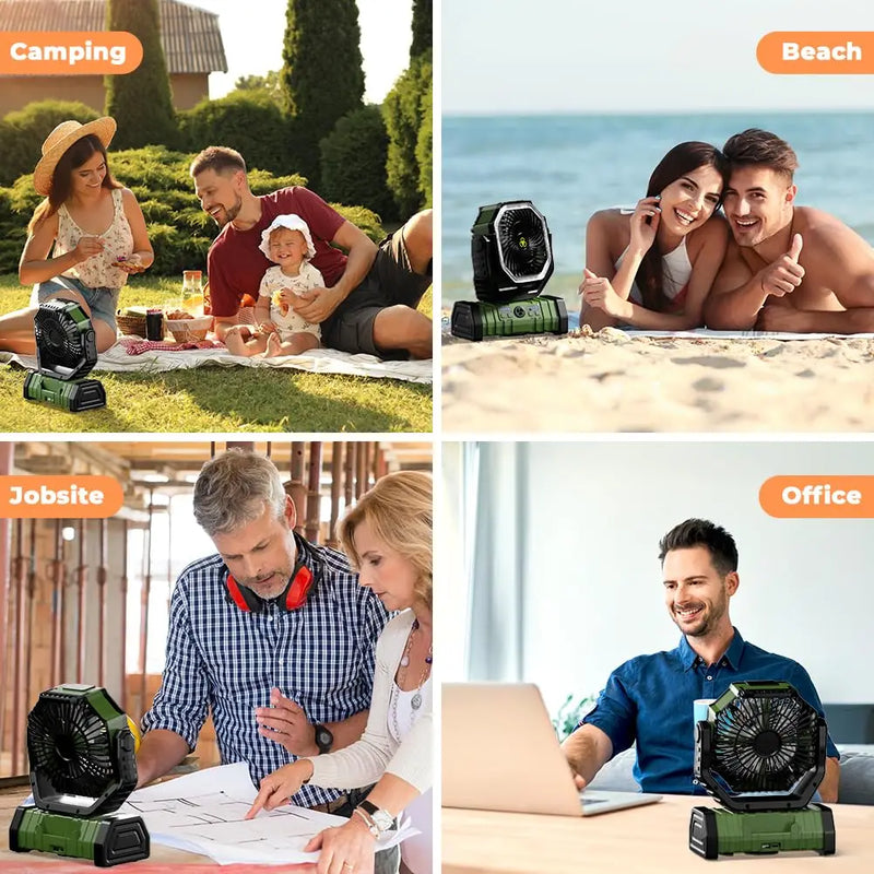 Rechargeable Camping Fan with LED Light and Remote