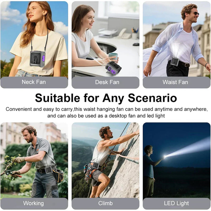 Portable Waist Fan with Cooling Pad, Power Bank and Built-in LED Torch