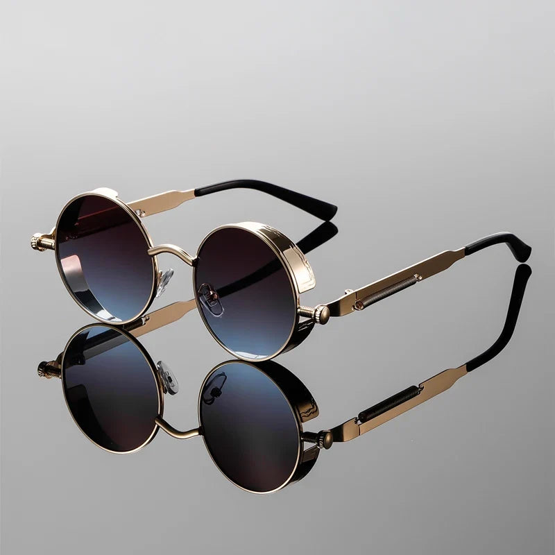 Men's Vintage Round Metal Sunglasses with UV400 Protective Lenses