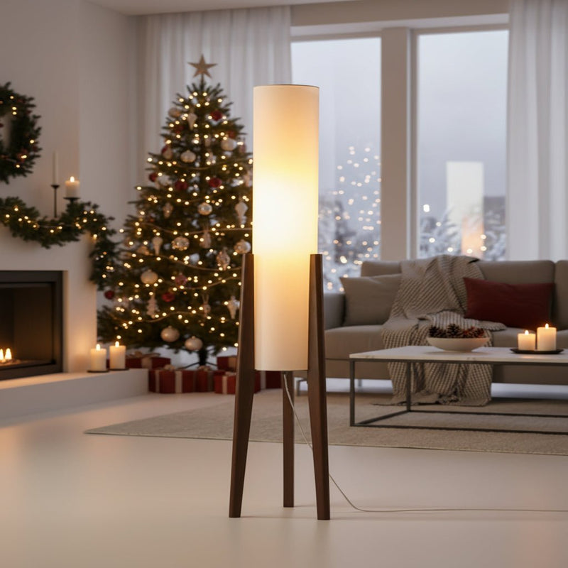 Scandinavian Floor Lamp with Dimmable LED Lighting and Walnut Base