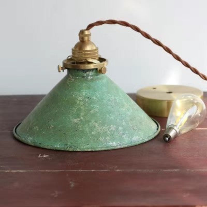 Vintage Metal Pendant Light with Distressed Cone Shade