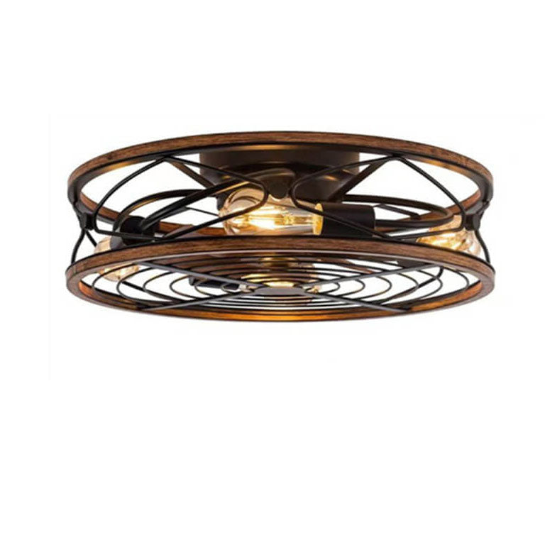 Industrial Flush Mount Ceiling Fan Light with Four Lamps