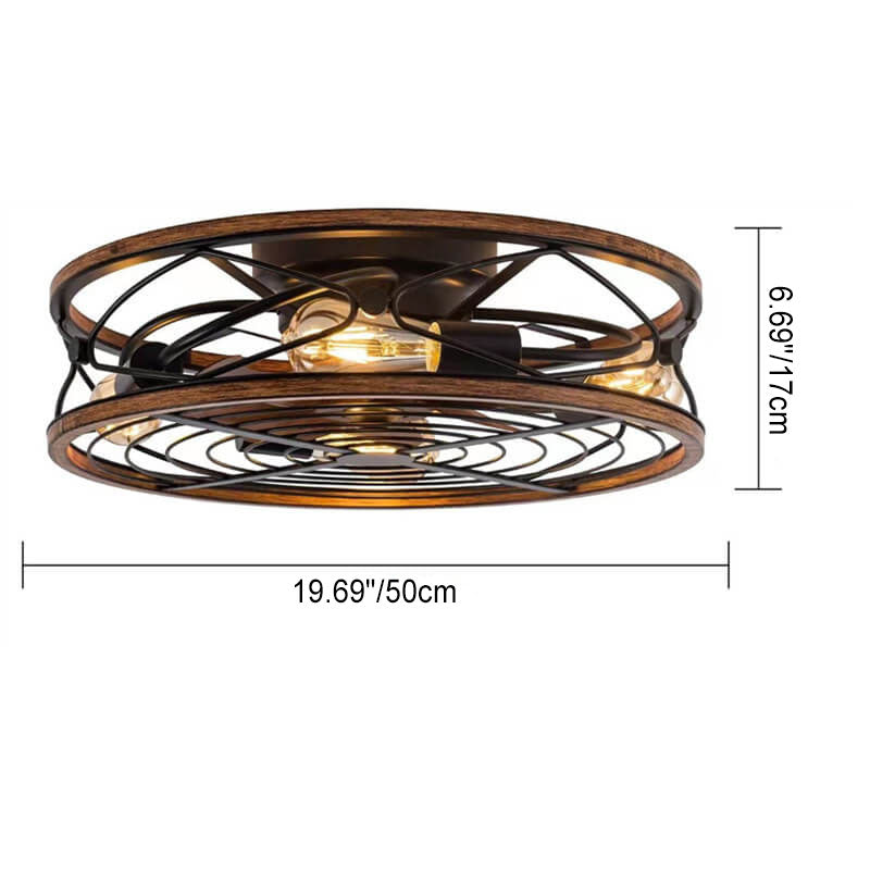 Industrial Flush Mount Ceiling Fan Light with Four Lamps