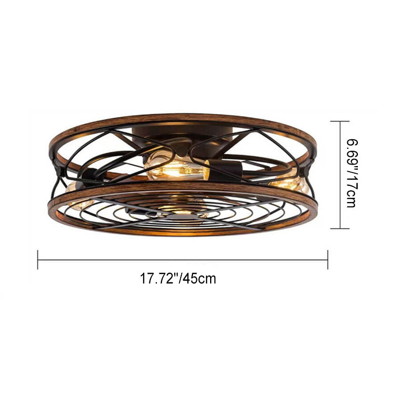 Industrial Flush Mount Ceiling Fan Light with Four Lamps
