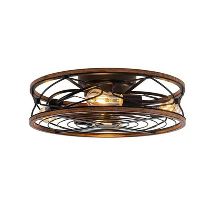 Industrial Flush Mount Ceiling Fan Light with Four Lamps