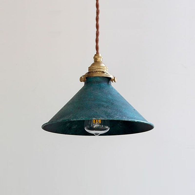 Vintage Metal Pendant Light with Distressed Cone Shade