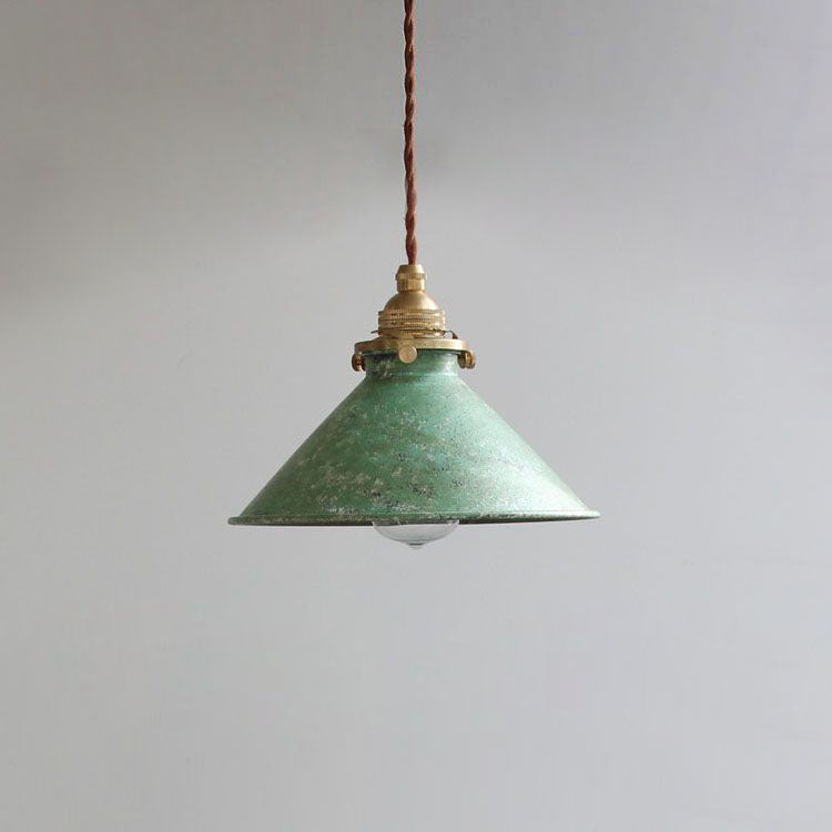 Vintage Metal Pendant Light with Distressed Cone Shade