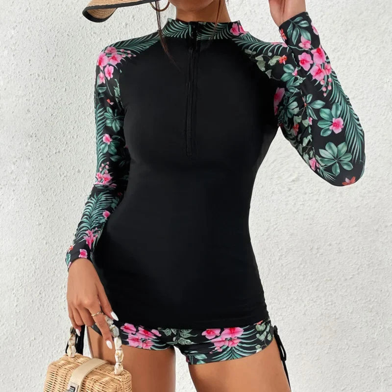 Women's Two-Piece Rashguard Swimsuit with UPF 50+ Long Sleeve Top