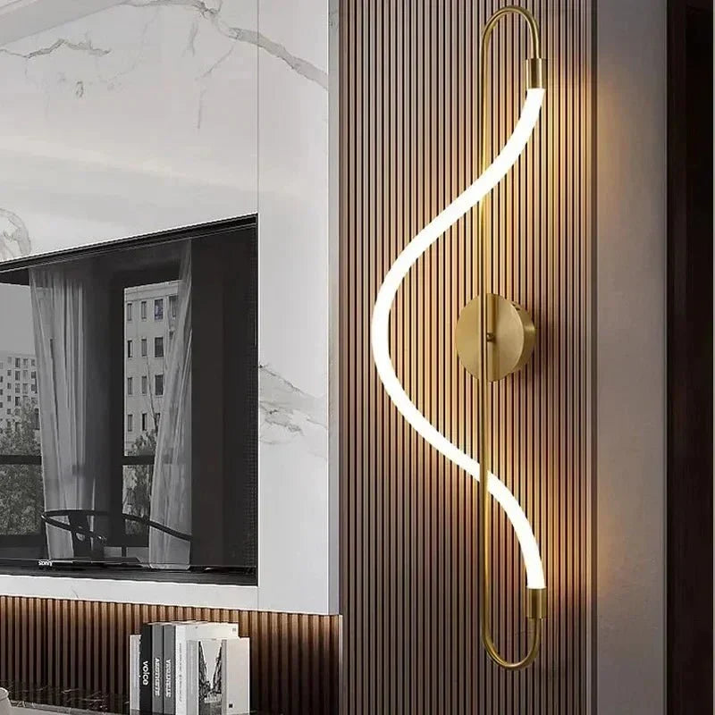 Wall Light with Curved LED Strip and Slender Metal Frame