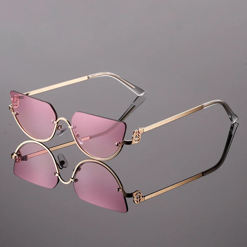 Women's Half-Rim Cat Eye Sunglasses with UV400 Protective Lenses