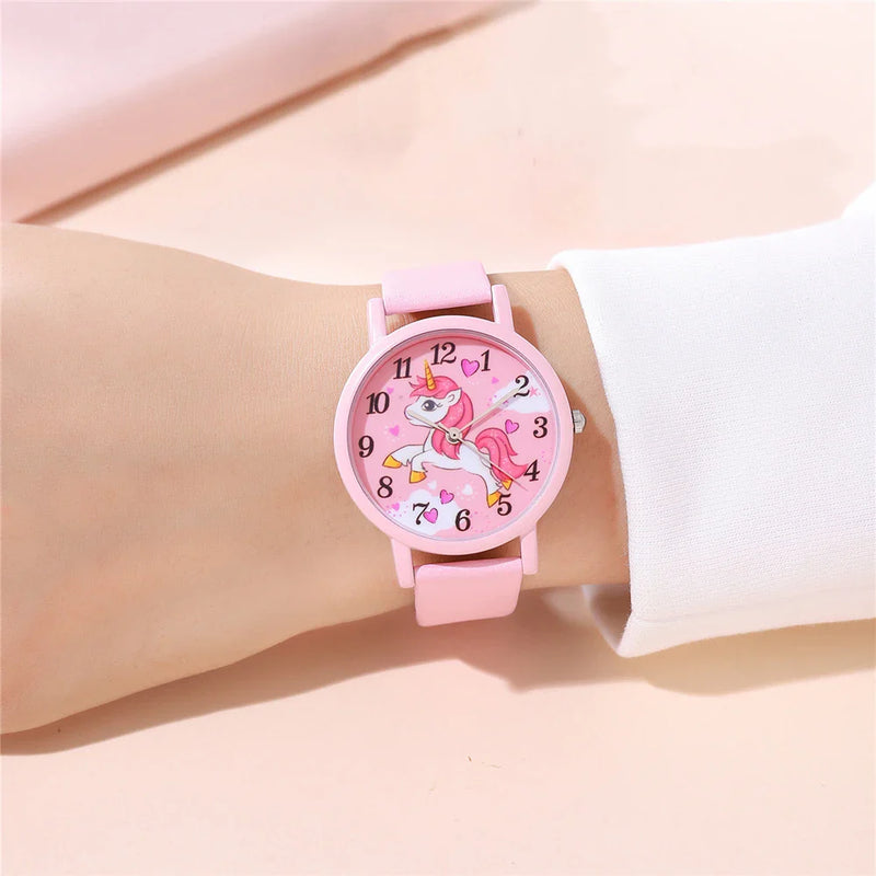 Cute Unicorn Children's Watch – PU Leather Band and Cartoon Design