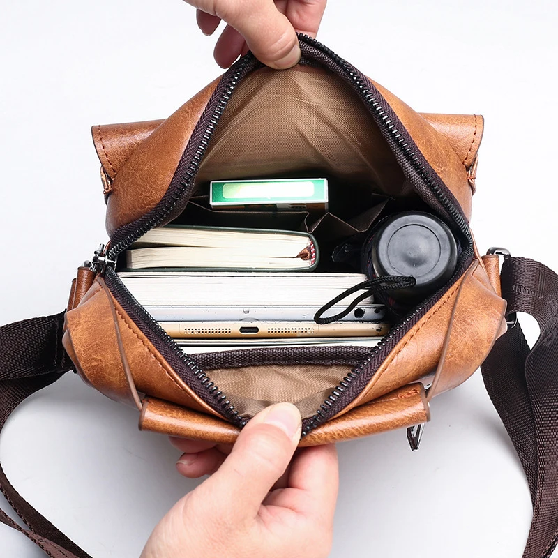 PU Leather Crossbody Bag with Multiple Zip Compartments