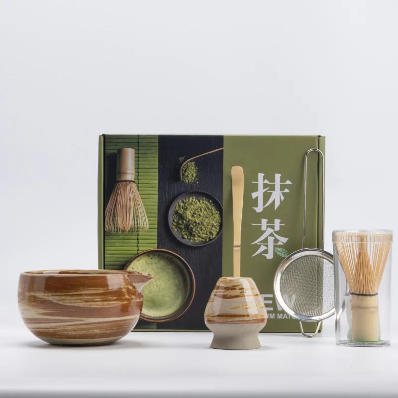 5-Piece Ceramic Matcha Set with Bamboo Whisk and Sifter