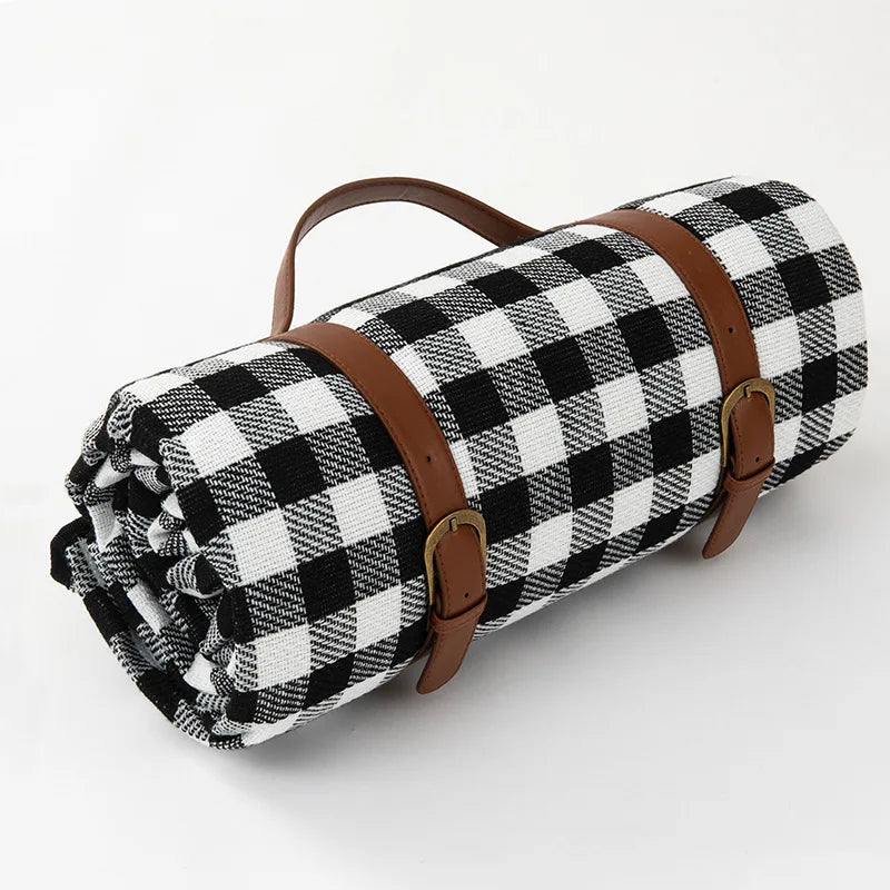 Waterproof Picnic Blanket with Checked Pattern and Comfortable Foam Filling