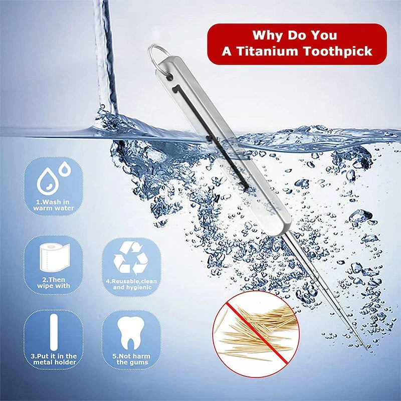 Portable Retractable Titanium Alloy Toothpick with Keyring
