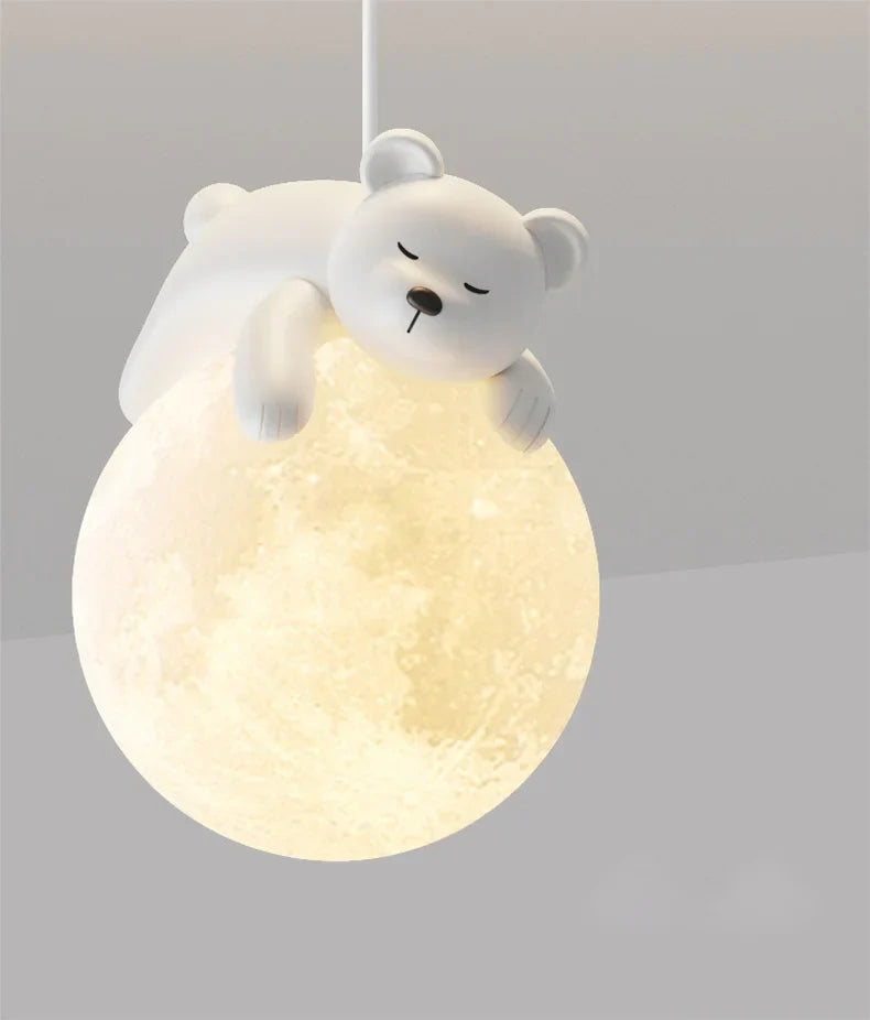 Children's Room Pendant Light with Bear or Rabbit Design for Warm and Soothing Lighting