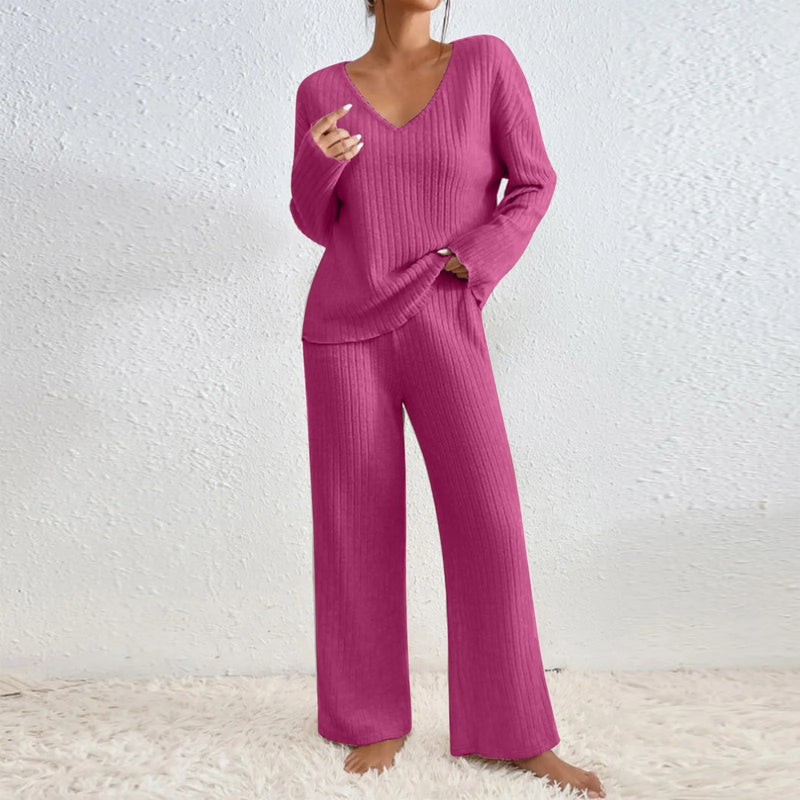 Ladies Knitted Loungewear Two-Piece Set with Soft Texture and Comfort