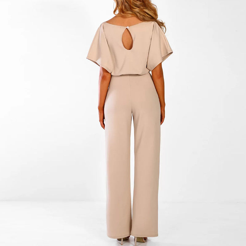 Elegant Ladies' Jumpsuit with Short Sleeves and Waist Belt – Comfortable and Stylish for Formal Occasions
