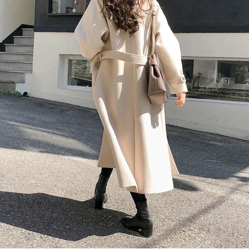Long Ladies' Coat with Belt – Elegant and Warm for Winter