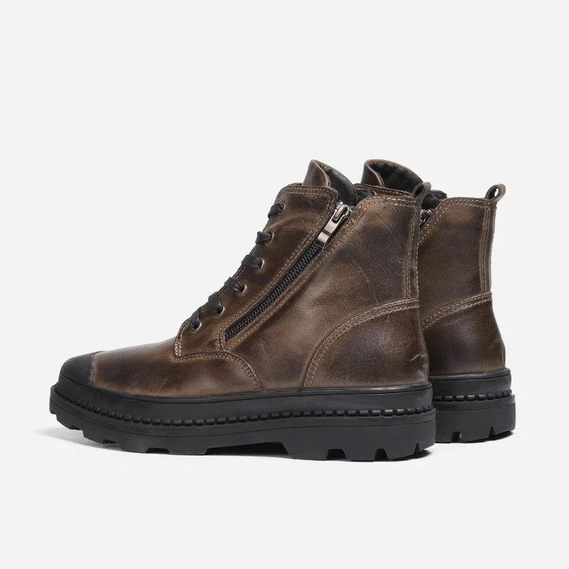 Vintage Men's Leather Boots with Lace and Zip Closure – Warm, Sturdy and Durable