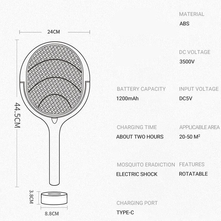 Rechargeable Electric Mosquito Swatter with LED Lamp & Adjustable Head